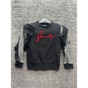 Givenchy Houndstooth Ruffled Sleeves Pullover Sweatshirt Black Girls Size 6